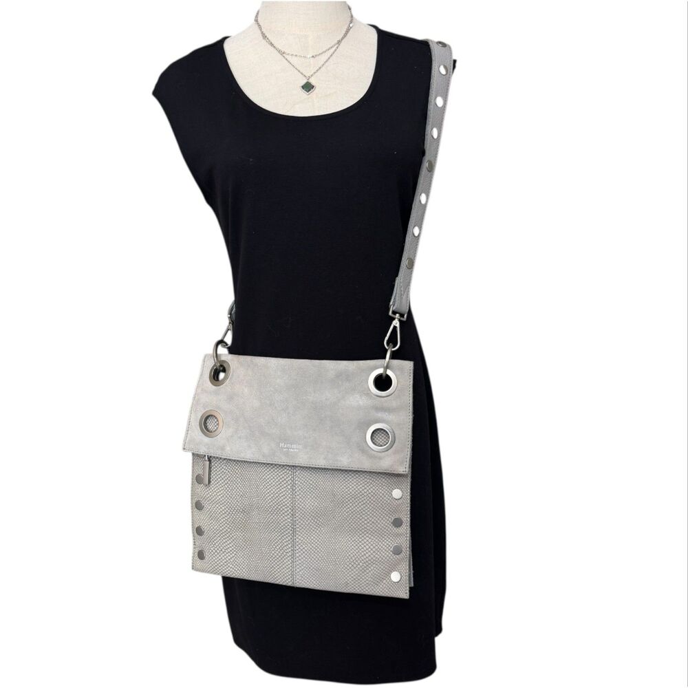 Hammitt Montana Reversible Pewter Nubuck Snake Crossbody Silver - Picture 1 of 16
